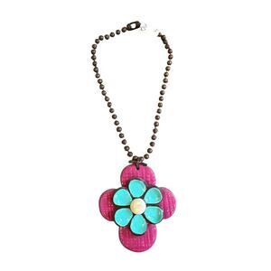 Sooki Sooki Pink Turquoise Western Rodeo Cross Flower Chunky Necklace